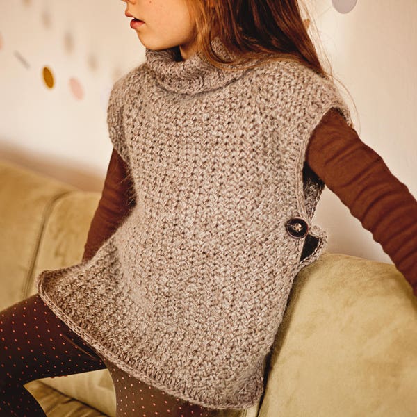 Crochet Pullover PATTERN  - Knit-look Poncho - Pullover (sizes from 1-2y up to teen size) (English only)