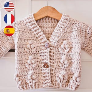 HaakPATROON en videotutorial: Vest veldbloem (maten van 0-3 m tot 10 jaar) (Engels, Spaans, Frans)