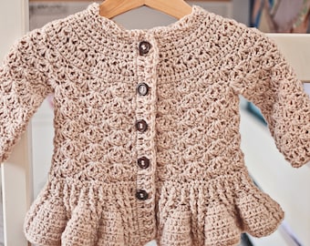 Crochet PATTERN - Soft Wool Peplum Cardigan (sizes baby up to 8 years) (English only)