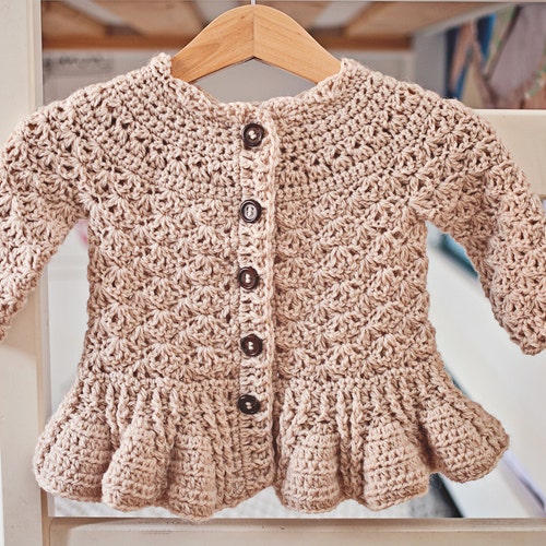 Crochet PATTERN - Soft Wool Peplum Cardigan (sizes Baby up to 8