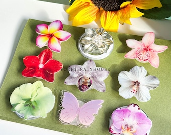 Frangipani Flower Resin Phone Grip, Orchid Hydrangea Flower Magnetic Grip, Hibiscus Phone Holder For Kindle, Butterfly Grip, Folding Base