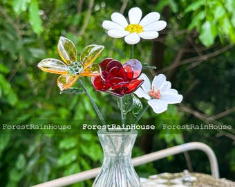 Glass birth flower, Month Glass Flowers Bouquets Christmas Birthday Gift, Glass Floral Lily Of Valley, Glass Carnation, Gladiolus, Iris
