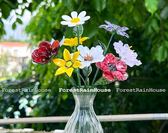 Glass birth flower,Month glass flowers,Glass flower bouquets,Birthday gift for Mother,Glass Daffodil,Carnation,Glass iris and rose ornament
