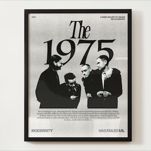 The 1975 Band Vintage Poster Print, Grunge Art, Digital Wall Art, Music Poster, Lyric Poster, Retro Designs, Dorm Wall Art, Black and White image 1