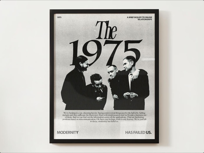 The 1975 Band Vintage Poster Print, Grunge Art, Digital Wall Art, Music Poster, Lyric Poster, Retro Designs, Dorm Wall Art, Black and White image 1