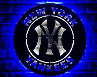 Yankees LED Sign: Handmade Wood Wall Decor, Baseball Fan Gift