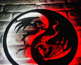 Yin Yang Dragon Led Sign, Neon Sign, YIn Yang Wall Hangings Sign, Mancave Decor, Custom Made Night Light, Christmas Gift, Yin Yang Symbol