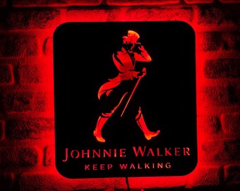 Johnnie Walker Lighted up Wall Art, RGB Led Wooden Wall Decor
