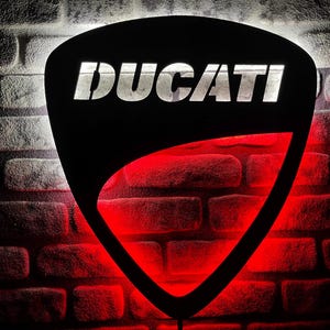 Insegna LED Ducati, Decorazione per la casa, Regalo di Natale, Decorazione da parete per appassionati di motociclette Ducati, Decorazione per garage, Grotta dell'uomo, Agnello notturno,