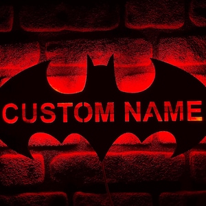 Custom Bat Led Sign Wall Decor, Bat Name Wall Light, Bat Night Light, Bat Wall Hanging Sign, Christmas Gift, Gift For His, Game Room Decor