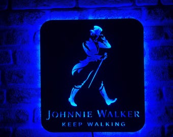 Johnnie Walker Lighted up Wall Art, RGB Led Wooden Wall Decor