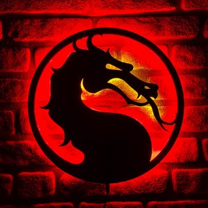 Mortal Combat Dragon lighted-up WallArt with RGB Color Changing Led,Wall Decor,Home Decor,Birthday Gift, personalized gifts Christmas Gift