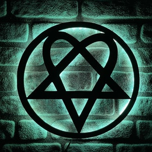 Heartagram Led Sign, Heartagram Led Light, Wood Wall Decor, Handmade Led Sign, Pentagram and Heart combination,Heartagram