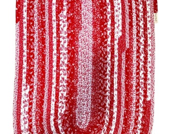 Handmade Red and White Print Cotton Fabric Rug Oval Boho Decor Home