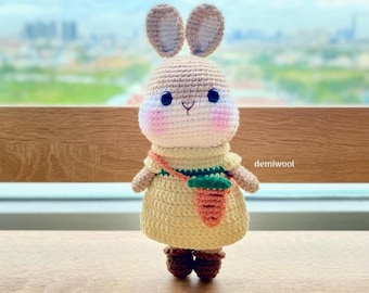 Patroon gehaakt konijntje met wortelzakje: amigurumipop (pdf-patroon)