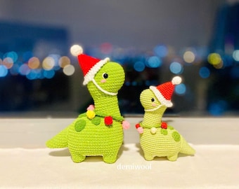 Patroon kerstdino gehaakt: amigurumi-dinosauruspop (pdf-patroon)