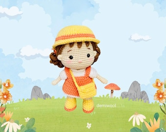 Patroon gehaakt poppetje: amigurumi-meisje met jurk (pdf-patroon)