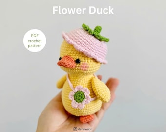 Patroon gehaakte eend met bloem: amigurumi-pop (pdf-patroon)