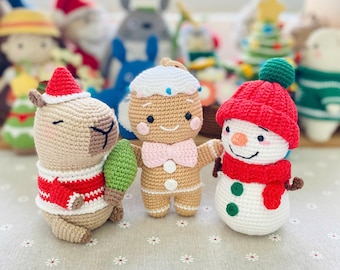 3in1 gehaakt patroon capibara, sneeuwpop en peperkoekmannetje – amigurumi-pdf