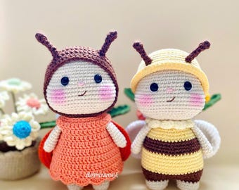 2-in-1 patroon gehaakt bij en lieveheersbeestje – amigurumi-pop (pdf-patroon)