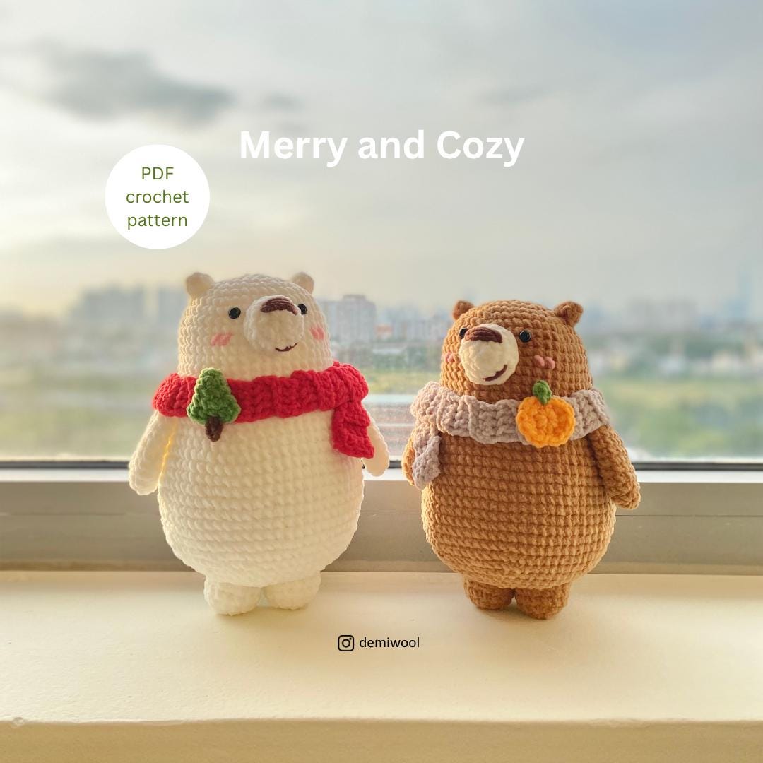 2in1 かぎ針編みクマのパターン：あみぐるみ人形 PDF (米国規約