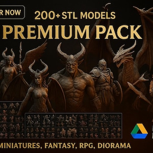 Premium 200+ STL Models Pack Fantasy Miniatures, RPG, Diorama, Tabletop | Instant Download via Google Drive | 3d printer file | 3d stl pack