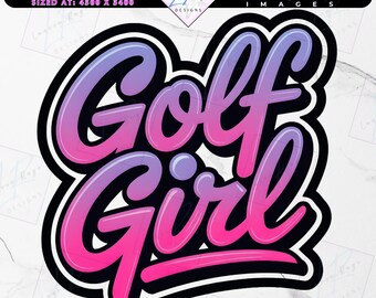 Chica golfista rosa y morada PNG/Sublimación, archivo de corte Cricut (descarga digital)
