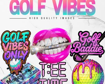 Paquete PNG de vibraciones de golf, 6 imágenes prediseñadas, regalo para amantes del golf (descarga instantánea)