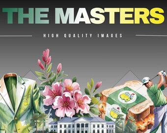 Paquete de imágenes PNG inspiradas en el Masters de golf, gráficos estilo Augusta (descarga digital)