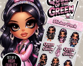 Pegatinas de la Reina del Golf Verde / Calcomanías de Chica Golfista Preppy (Descarga digital)