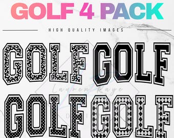 Paquete de PNG de arte de palabras de golf, 4 diseños (descarga digital) lunares estampado de leopardo rombos