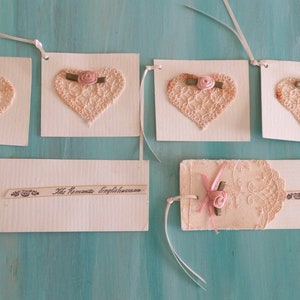 Vintage HANDMADE TAGS & BOOKMARKS  Valentine Hang Tags,Valentine Bookmarks,Antique Lace Embellished Tags,Antique Rosebuds n Lace Bookmarks