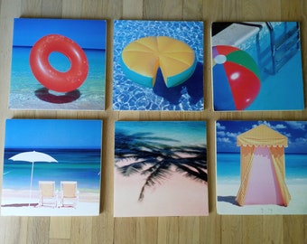 BEACH & POOL SQUARES 10x10 Screenprinted Photos 1/2" Gatorboard,Department Store Props,Vint Pool Scenes,CoastalWall Art,Beach Decor,Summer