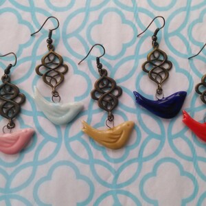 BIRD EARRINGS, Dangle Porcelain Bird Earrings,Aqua Antique Brass Earrings,Dangle Earrings,Jewelry,Aqua Earrings,Summer Earrings,Aqua Dangles