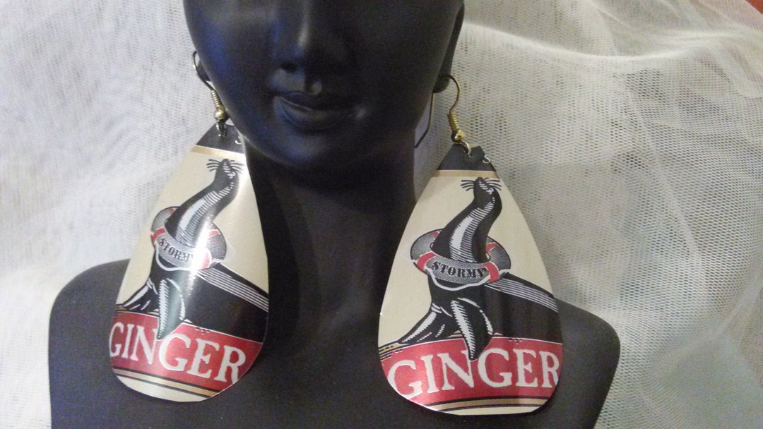 TIN CAN EARRINGS, Ginger Beer Earrings,novelty Earrings,black Seal