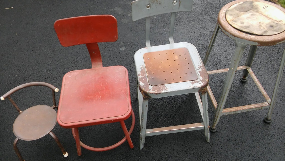 RED METAL CHAIR Shop Chairshort Red Metal Chairindustrial Etsy