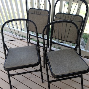 4 MCM FOLDING CHAIRS  Black and Charcoal Metal Folding Chairs,4 Vintage Hampdon Folding Chairs,Extra Seating,Black Patio Chairs,Dining Chair