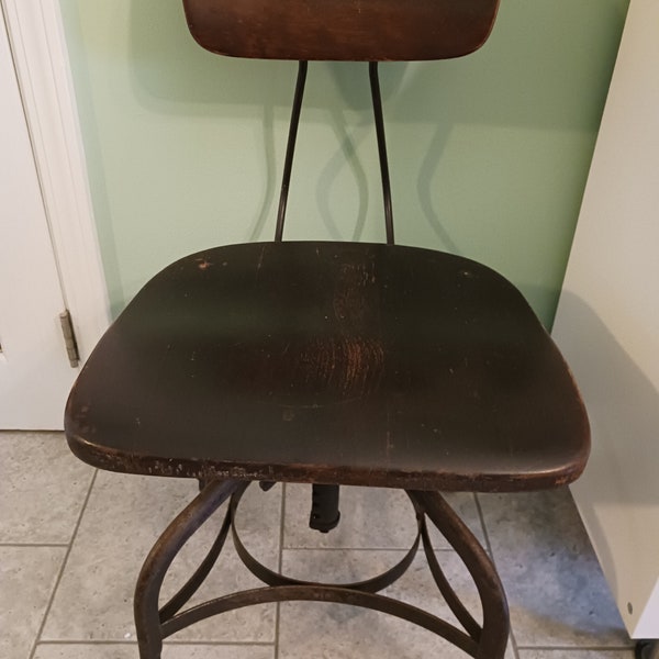 TOLEDO ADJUSTABLE UHL Steel Chair,Draftsman or Machinist Swivel Chair,Antique Industrial Chair,Solid Wood Toledo Rolling Chair,Seating