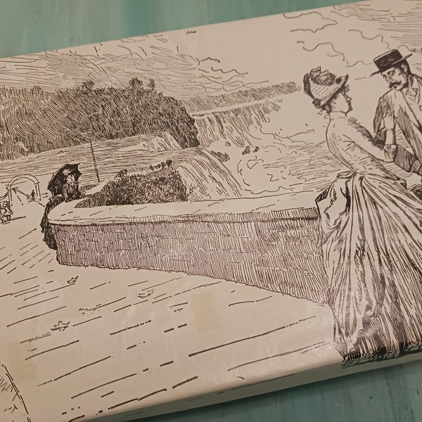 NIAGARA FALLS CHOCOLATE 1lb Box  Vintage Chocolate Box w/ Victorian Couple at the Falls,Cream & Black Graphics,Niagara Falls Collectables