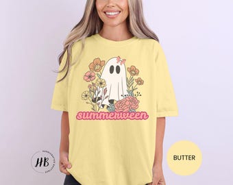 Summerween Floral Ghost Shirt Spooky Summer T-Shirt Halloween Comfort Colors Tee Summerween Shirt Halloween Shirt Gift For Her Flower Tee