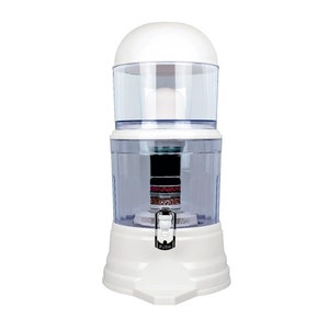 Trendylis 16-Liter Ceramic Gravity Water Purifier Filter alkalizes and mineralizes water while removing chlorine and fluoride.