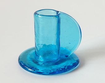 Murano candle holder, light blue Murano glass, Space Age, Mid Century Modern, glass art, craftsmanship, handcrafted, signed, Italy vintage
