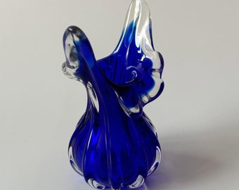 Zipfel Murano Vase, Cobalt Blue Glass, Solid Glass, Asymmetrical Vase, Ribbed Vase, Glass Art, Handmade, Vintage 1970s Italy
