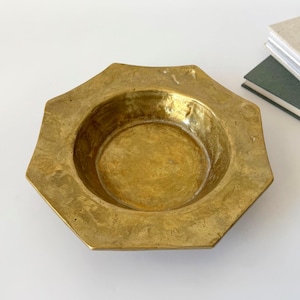 Art Deco brass bowl, solid brass, octagon shape, brutalist, large brass bowl, brass plate, mid-century modern, vintage