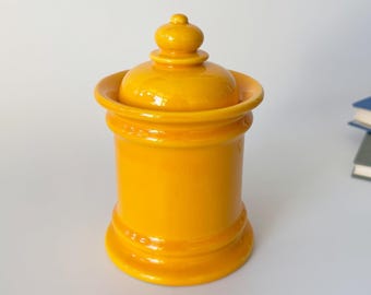 Mid-century ceramic lidded jar, SMF Schramberg, yellow ceramic jar, crackle glaze, Space Age, retro tea jar, coffee jar, vintage 1970s