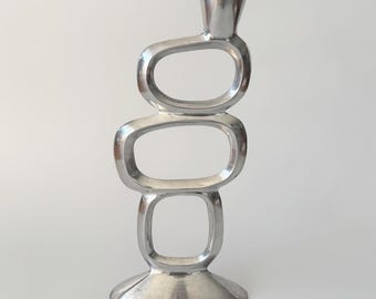 Matthew Hilton Design Candle Holder Metal, Brutalist Candlestick, Brutalist, Modernist, Mid Century Modern, Silver, Chrome, Vintage