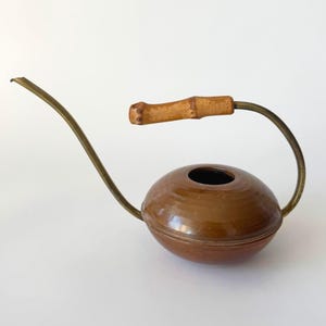 Mid Century Copper Watering Can with Bamboo Handle, Solid Copper Brass Watering Can for Houseplants, Mid Century Modern, Handmade, Bauhaus 50s
