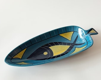 Jie Gantofta Sweden Fish Serving Plate, Ceramic Serving Plate, Fish Bowl, Tableware, Hand Painted, Mid Century, Vintage Sweden, Signed