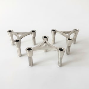 Mid-Century Modular Candle Holders Sinodin, Set of 3, Chrome Metal Candlesticks, Plug-in System, BMF Fabric Nail, Modernist, Vintage 70s