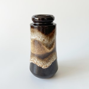 Wazon z lawy wulkanicznej z połowy XX wieku, Scheurich 209-18, wazon ceramiczny, szkliwo płynne, brązowo-beżowy, retro, lata 70., kolekcjonerski, japoński, ceramika z Niemiec Zachodnich, WGP